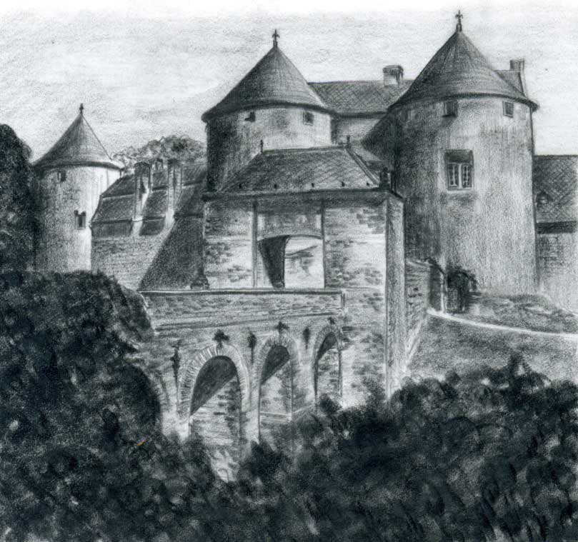 Drawing of Architectural Structures of the Medieval Fairytale Castle in  the Mountains of Germany  Cityscape Sketch Handmade Stock Illustration   Illustration of evening composition 141532300