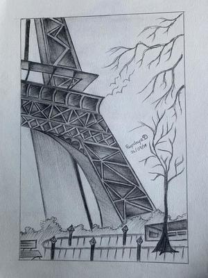 Eiffel Tower Drawing Line art Sketch eiffel tower angle pencil png   PNGEgg