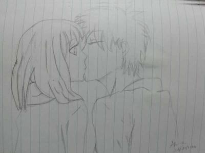 anime boy and girl kissing drawing