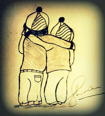 Premium Vector  One continuous line drawing of young boy and his friend  standing together and posing to huge each other friendship day single line  draw design vector graphic illustration