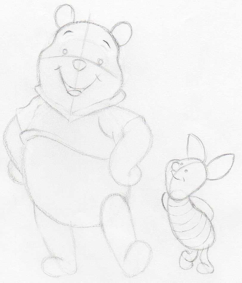 Draw Winnie The Pooh and Piglet. Step By Step Tutorial