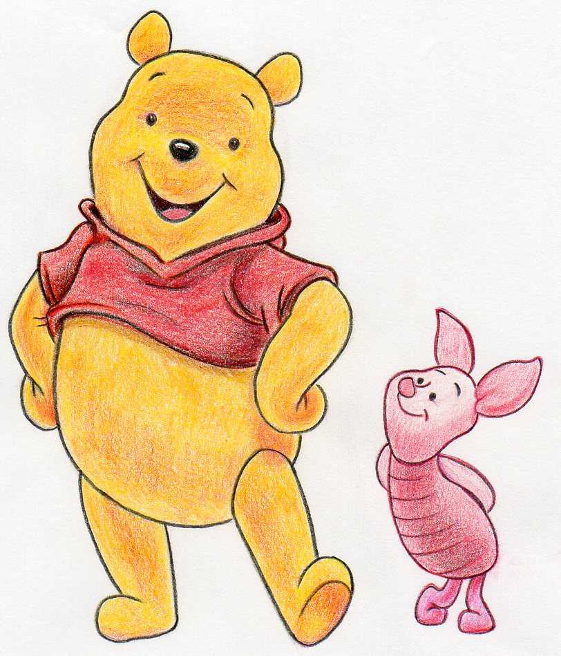 Draw Winnie The Pooh and Piglet. Step By Step Tutorial