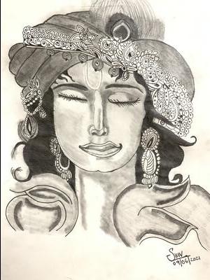 Lord Krishna Freehand Charcoal Sketch Drawing | lupon.gov.ph