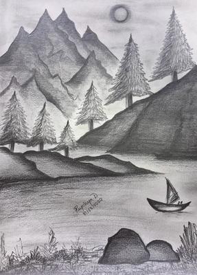 Mountain and trees landscape scenery drawing easy ways with pencil  Nature  drawing with pencil   YouTube