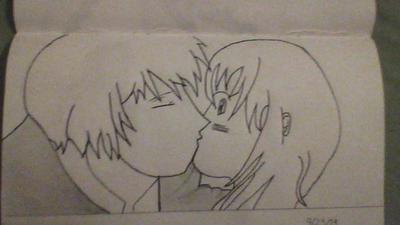 anime boy and girl kissing drawing